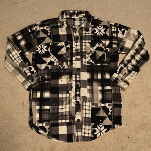 Men's Black and Gray Patterned Shirt - Medium
